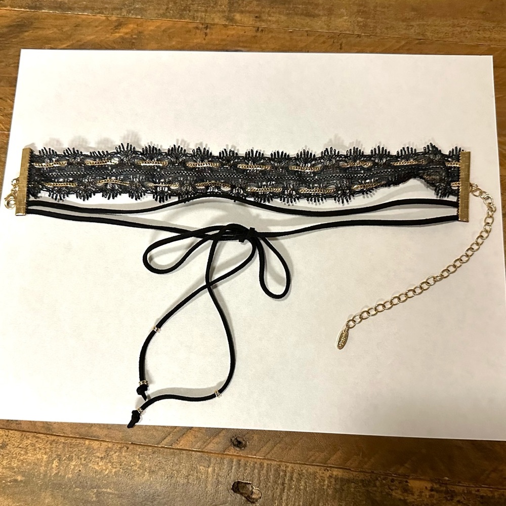 Sexy black lace and gold choker necklace